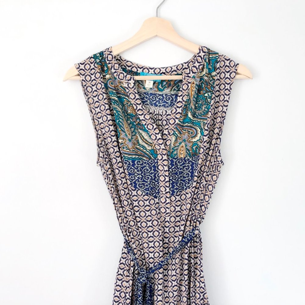 Buttons Paisley Print Belted Dress